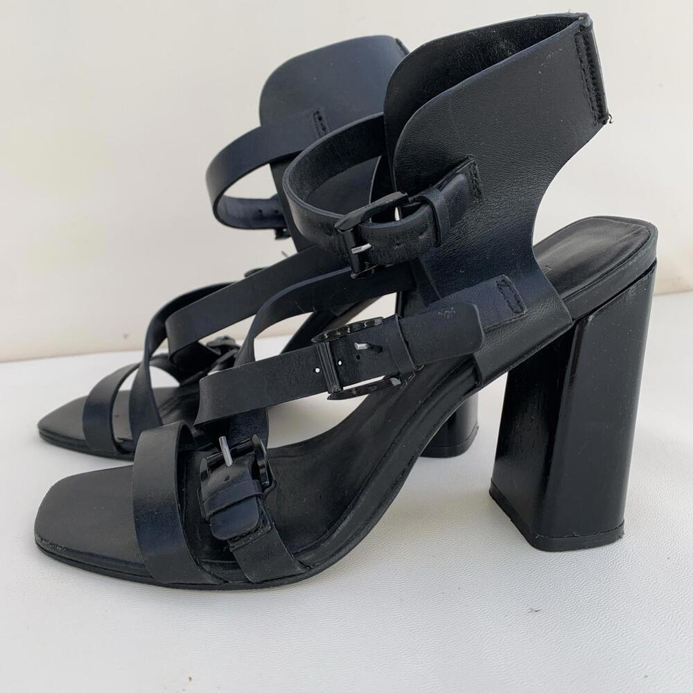Rebecca MINKOFF Sandals Sz 6.5 Heels Black Genuine Leather Vero Cuoio